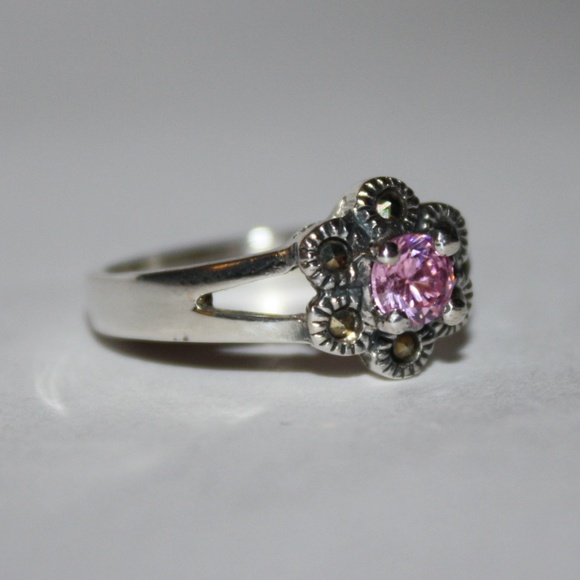 Pink Ice and Marcasite Sterling Flower Ring NWT - Picture 4 of 4